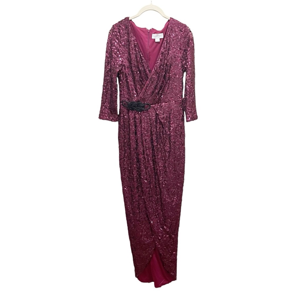 Jessica simpson purple formal sequin wrap gown tulip skirt beaded waist size 4